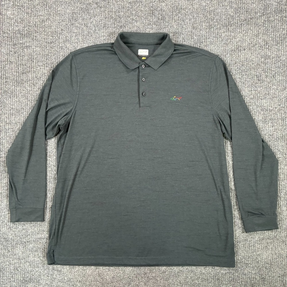 Greg Norman Play Dry Long Sleeve Polo Shirt Mens L Gray Performance Golf